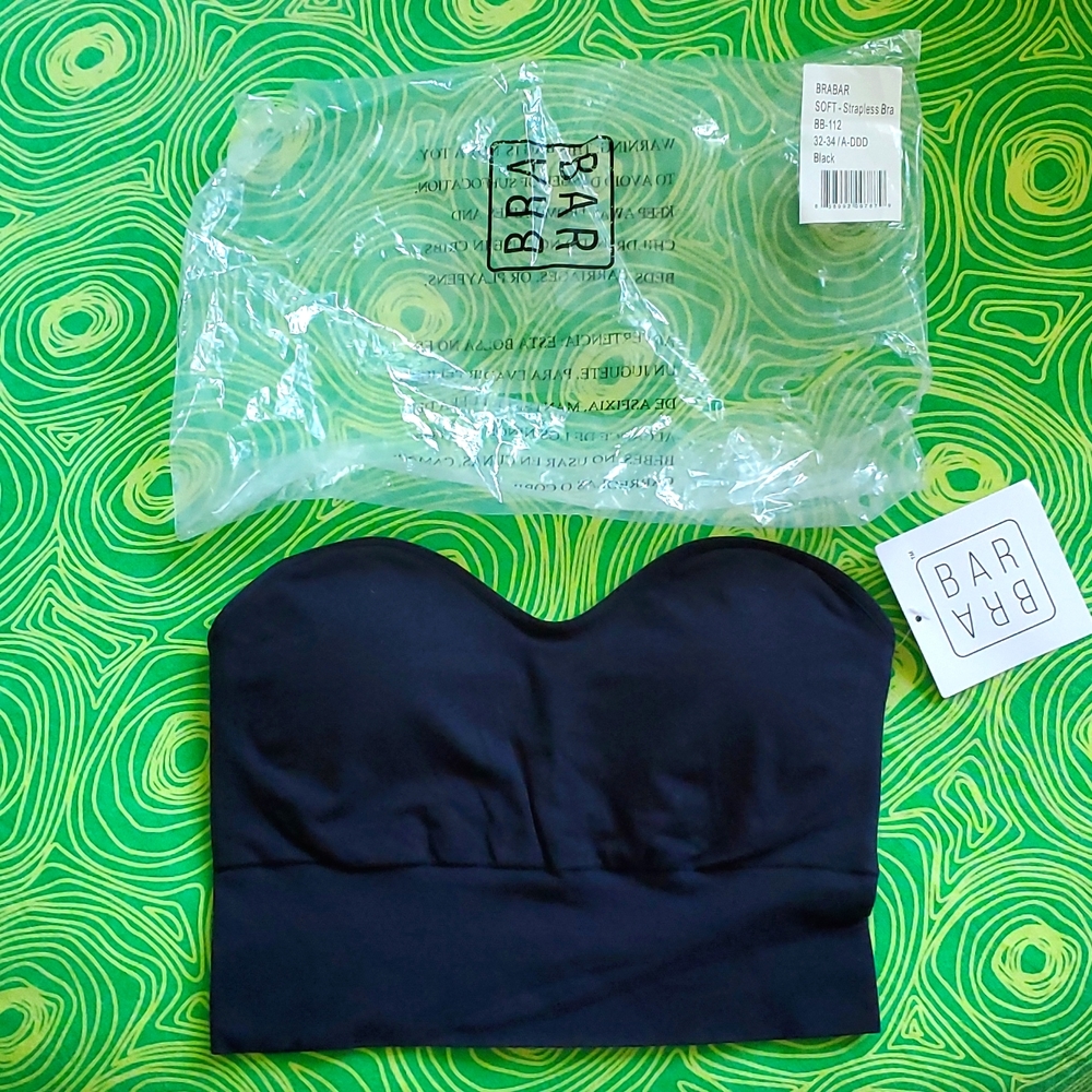 Bra Bar Strapless bra, RUNS BIG, black, size 32-34 A-DDD